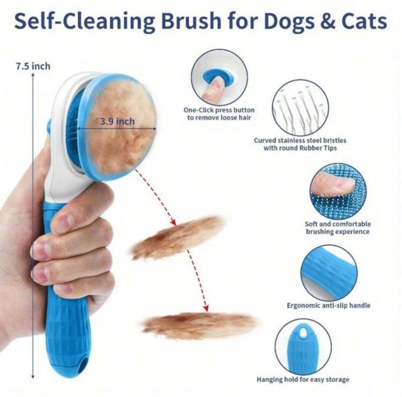 5pcs Blue Deshedding Brush For Short Hair, Cat and Dogs, Slicker Brush, Flea Comb, Complete Brush Set