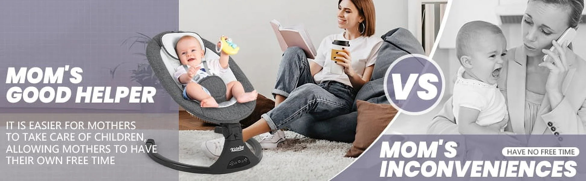 Baby Swing,Electric Baby Swing for Infants,Bluetooth Baby Swings with Intelligence Timing,5 Swing Speeds,Touch Screen Music Speaker 12 Preset Lullabies Baby Swing for Babies 0-9 Months Grey