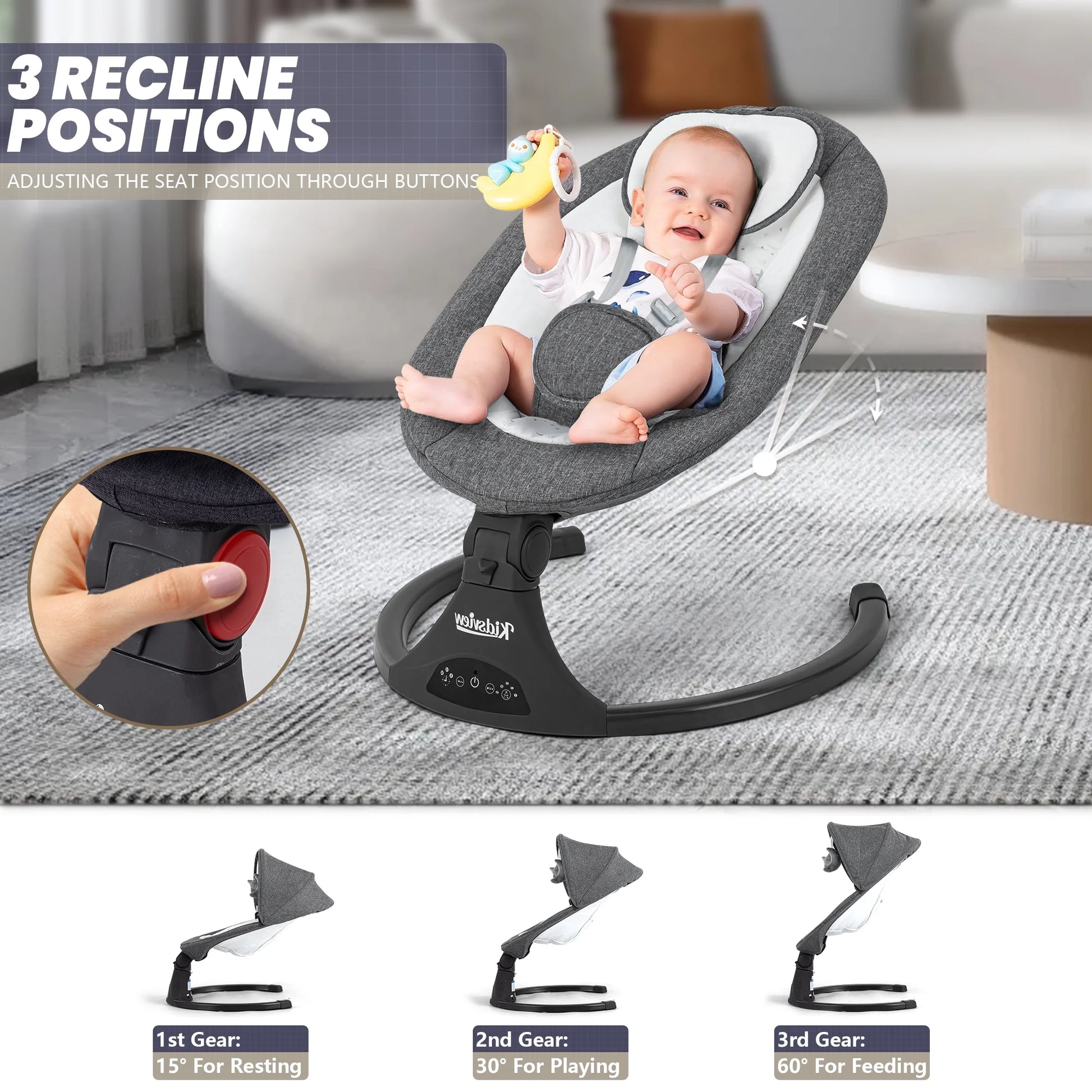 Baby Swing,Electric Baby Swing for Infants,Bluetooth Baby Swings with Intelligence Timing,5 Swing Speeds,Touch Screen Music Speaker 12 Preset Lullabies Baby Swing for Babies 0-9 Months Grey