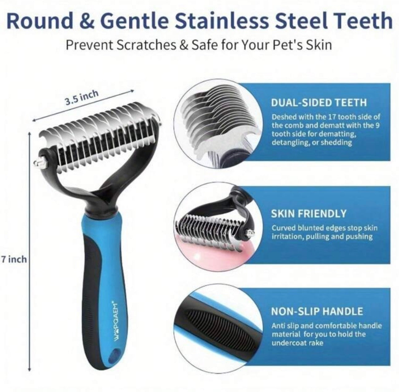 5pcs Blue Deshedding Brush For Short Hair, Cat and Dogs, Slicker Brush, Flea Comb, Complete Brush Set
