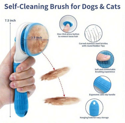 5pcs Blue Deshedding Brush For Short Hair, Cat and Dogs, Slicker Brush, Flea Comb, Complete Brush Set
