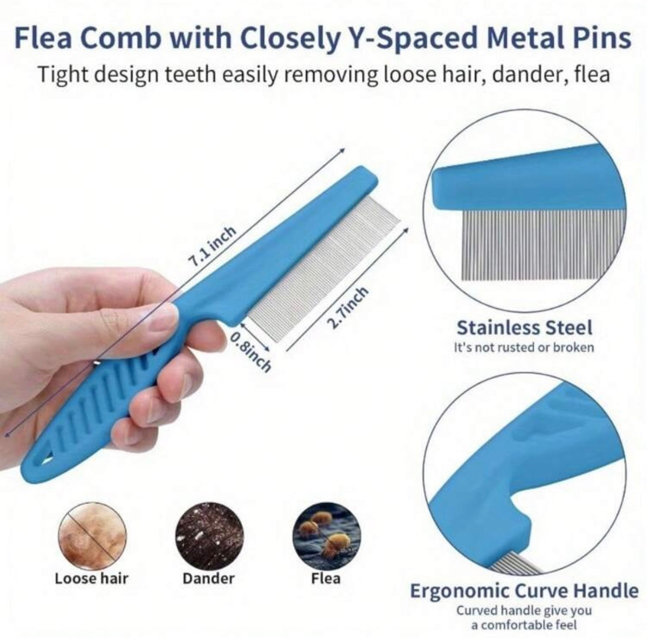 5pcs Blue Deshedding Brush For Short Hair, Cat and Dogs, Slicker Brush, Flea Comb, Complete Brush Set