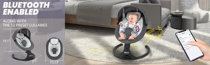 Baby Swing,Electric Baby Swing for Infants,Bluetooth Baby Swings with Intelligence Timing,5 Swing Speeds,Touch Screen Music Speaker 12 Preset Lullabies Baby Swing for Babies 0-9 Months Grey